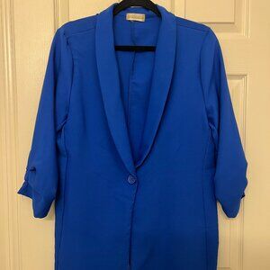 Blue Ruched 3/4 Sleeve Blazer